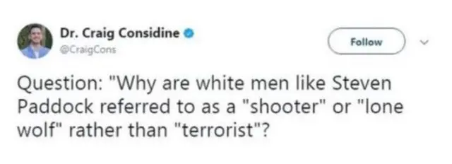 "ප්‍රශ්නය: ස්ටීවන් පැඩොක් වැනි සුදු මිනිසුන් ත්‍රස්තවාදියෙකුට වඩා තුවක්කුකරුවෙකු හෝ හුදෙකලා වෘකයෙකු වශයෙන් හඳුන්වන්නේ ඇයි?"