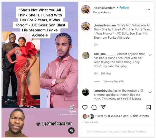 Ọrọ ti ọmọ ọkọ Funke Akindele kọ si TikTok