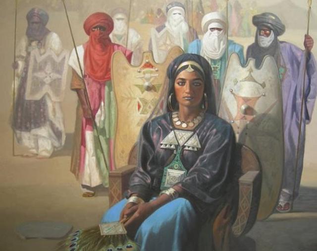 لوحة فنية تجسد عرش الملكة الأمازيغية تين هينان
