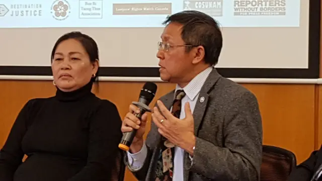 Bà Nguyễn Thị Quý nói về tình hình của chồng, ông Lê Đình Lượng qua lời thông dịch viên