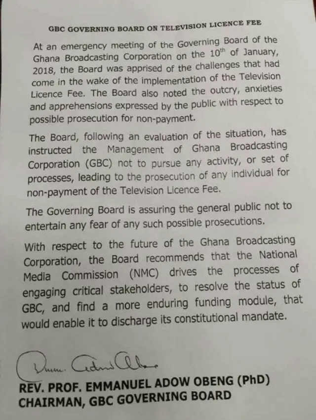 Press statement wey GBC Board release