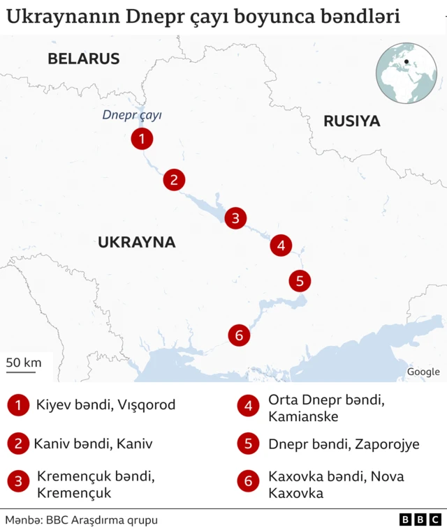 Ukraynada Dnepr çayı üzərində olan bəndlər