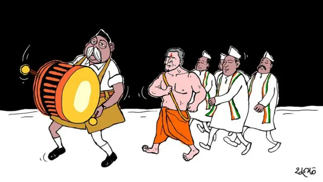 આરએસએસના રસ્તે ચાલતા રાહુલ તથા કોંગ્રેસની સ્થિતિ પર શૂન્યનું ચિત્ર