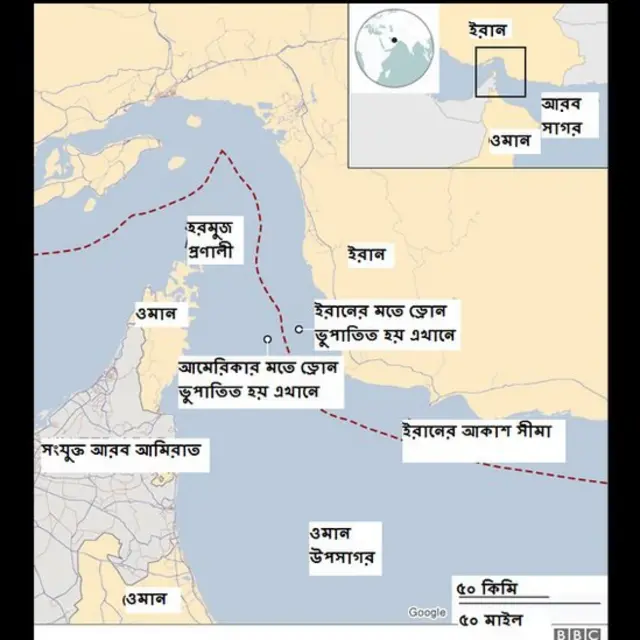 মানচিত্রে ওমান উপসাগর এলাকা