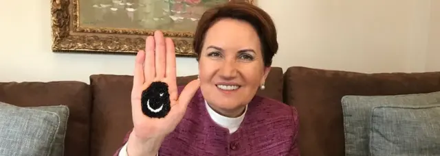 Meral Aksener sa turskom zastavom nacrtanom na dlanu