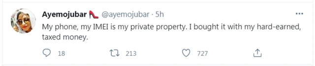 reaction to Nigeria goment order for pipo to link dia IMEI to dia SIM