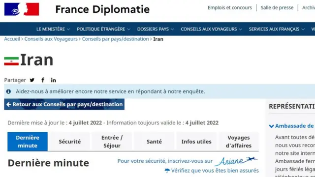 فرانسه به اتباع خود هشدار داده که خطر «دستگیری و بازداشت خودسرانه و محاکمه ناعادلانه« آنها در ایران «در حد زیادی» وجود دارد