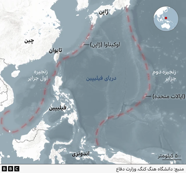 تصویری گرافیکی از بی‌بی‌سی که نقشه چین، تایوان، ژاپن، کره جنوبی، گوام و فیلیپین را نشان می‌دهد