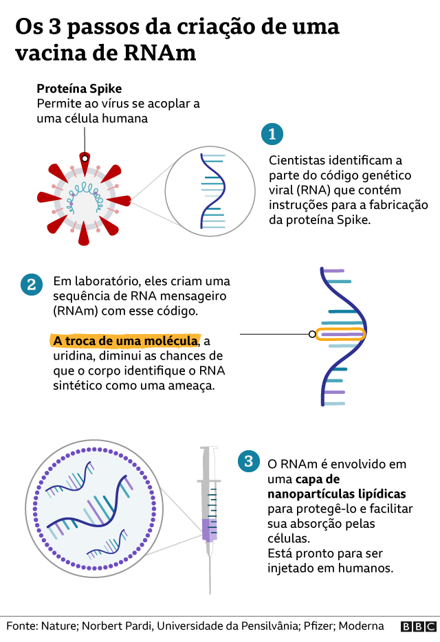 Gráfico mostra os três passos para criaçãojogo paciência spideruma vacinajogo paciência spiderRNA mensageiro