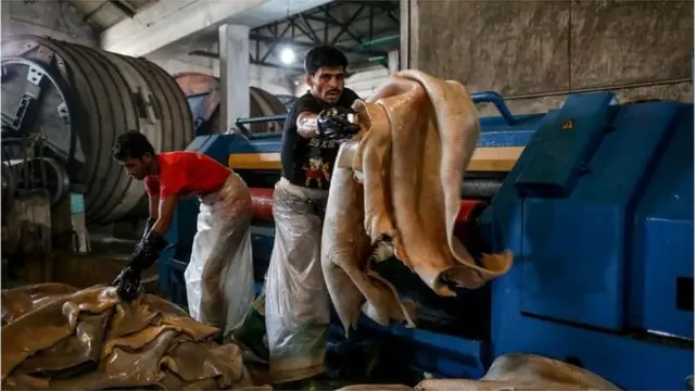 ট্যানারিতে কাজ করছেন শ্রমিকরা।