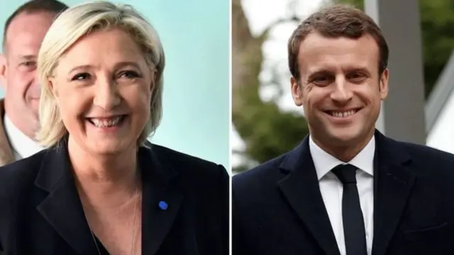 Marine Le Pen (kiri) dan Emmanuel Macron (kanan)
