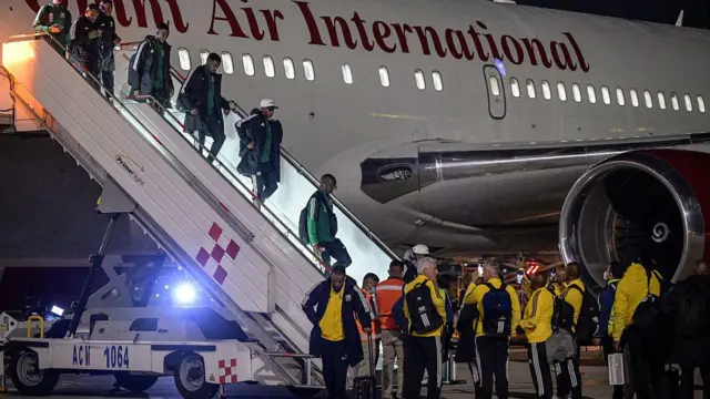 South Africa's players arrive at the Mexico City Felipe Angeles International Airport in Zumpango, Mexico on June 2, 2026, ahead of the FIFA 2026 World Cup football tournament. 