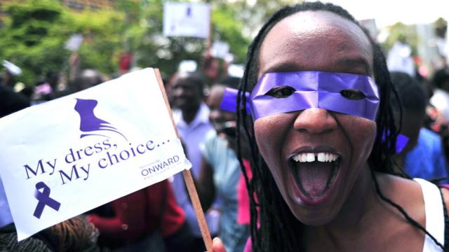 A woman takes part in a rally to protest against violence towards women, on November 17, 2014 in the Kenyan capital, Nairobi.
