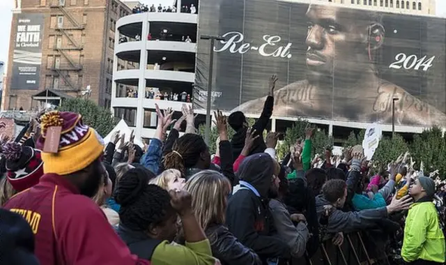 Cleveland fans pictured queuing on James' return to the Cavaliers