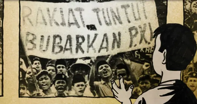 Bubarkan PKI dalam unjuk rasa.