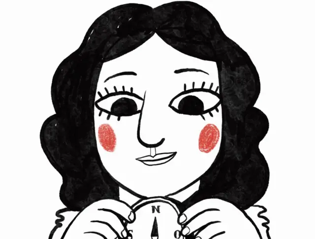 Ilustración de una científica con una brújula.