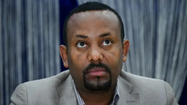 he leader of the "Oromo Peoples Democratic Organization" (OPDO) Abiy Ahmed looks on during a news conference in Aba Geda, Ethiopia, 02 November 2017