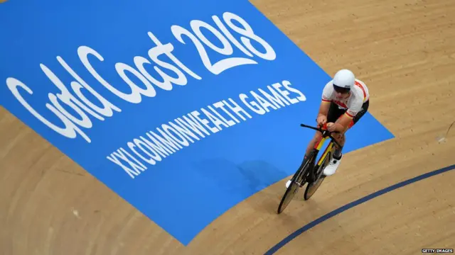 An athlete from the Isle of Mann takes part in a training session at the Anna Meares Velodrome ahead of the 2018 Commonwealth Games on April 3, 2018 in Gold Coast, Australia.