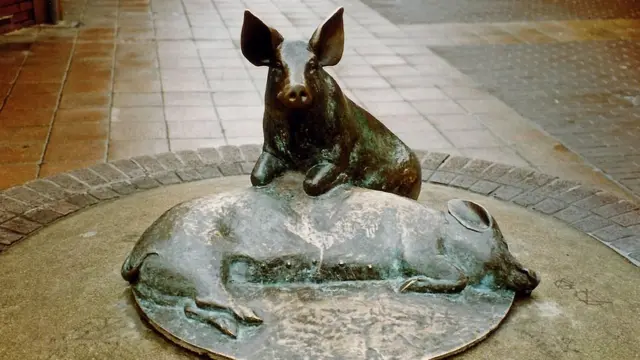 Бронзовые свинки в городе Каан