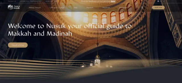 Početna stranica platforme Nusuk