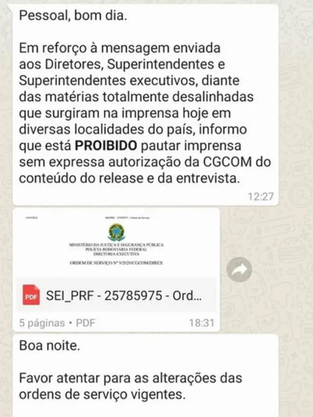 Captura1xbet 93432tela1xbet 93432conversa no Whatsapp,1xbet 93432que o Coordenador-Geral1xbet 93432Comunicação Social da PRF, Anderson Poddis, comunica alterações na relação com a imprensa