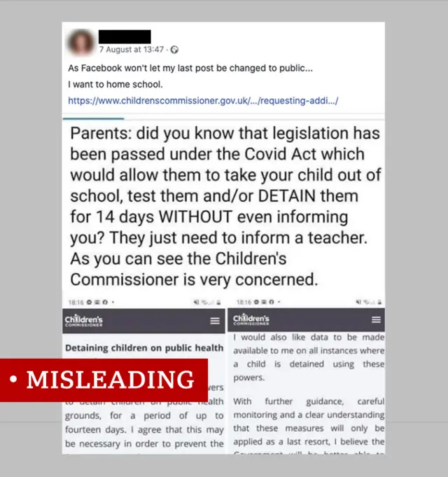 منشور (مضلل) على فيسبوك يشير إلى أنه يمكن حجر التلاميذ لمدة 14 يومًا من دون موافقة الوالدين