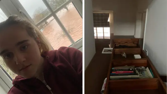 A bookcase in Amy Price's Monmouthshire home was floating in floodwater