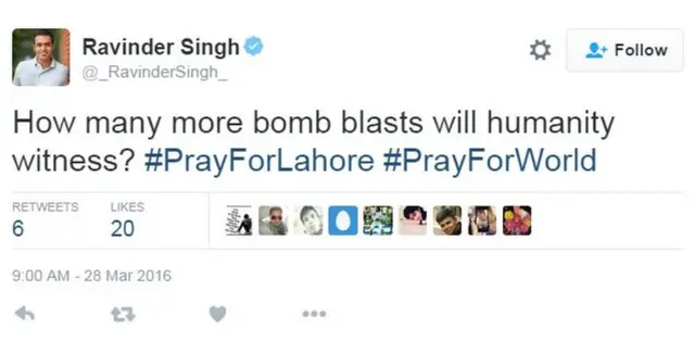 ラビンダー・シンさんは「人類はあといくつ爆弾攻撃を目にするんだ？」とツイート