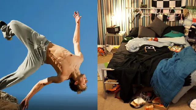 反身飛躍和凌亂的臥室