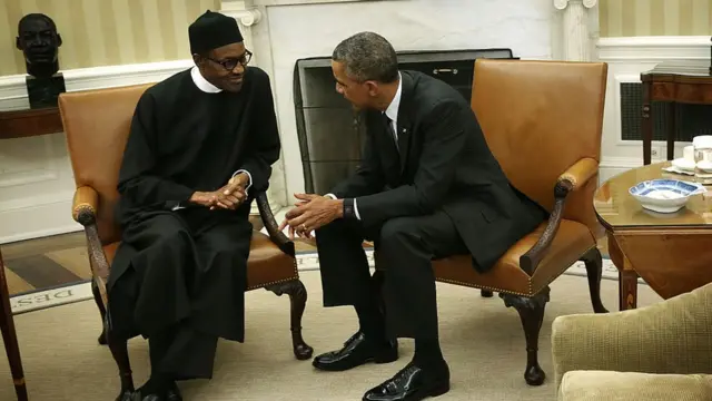 Nigerian President Muhammadu Buhari (left) and US President Barrack Obama (right) for White House meeting