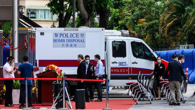 A bomb disposal van at the opening ceremony in Hong Kong