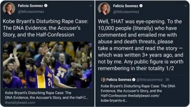 Felicia Sonmez Kobe Bryant Twitter paylaşımı