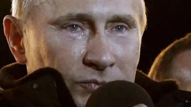 Vladimir Putin, akiwa na uso wake uliokuwa umevimba zaidi kuliko kawaida, alitoa machozi. 
