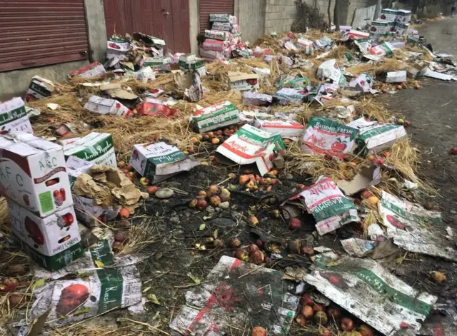 ट्रक से बिखरे हुए सेब