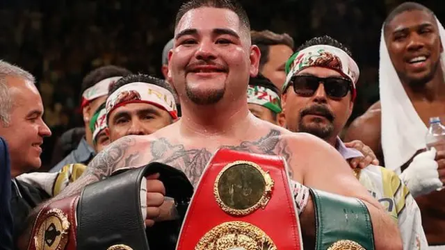 Andy Ruiz Jr with his belts