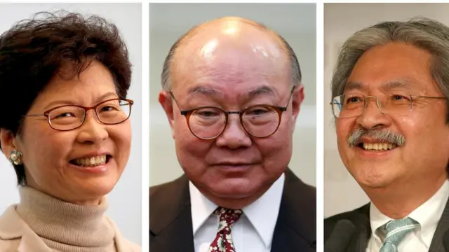 第五届特首选举，林郑月娥（图左）曾俊华（图右）胡国兴（图中）