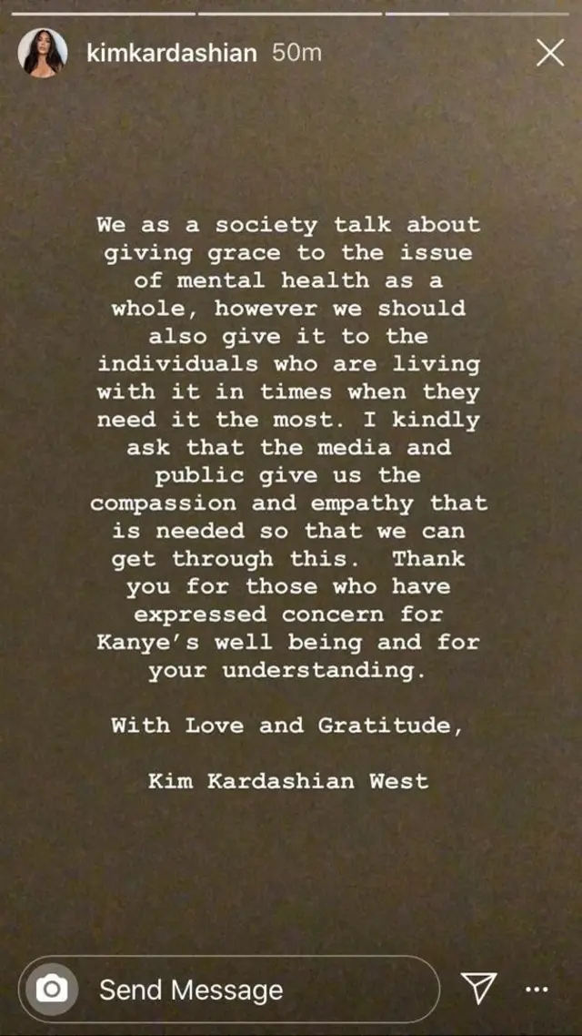 Screen grab of Kim statement