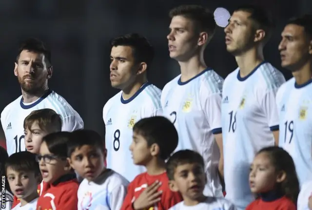 Lionel Messi lines up for Argentina before a friendly with Nicaragua