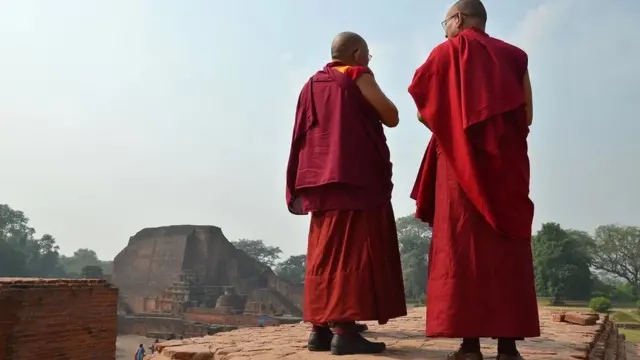 Two monks at Nalanda site