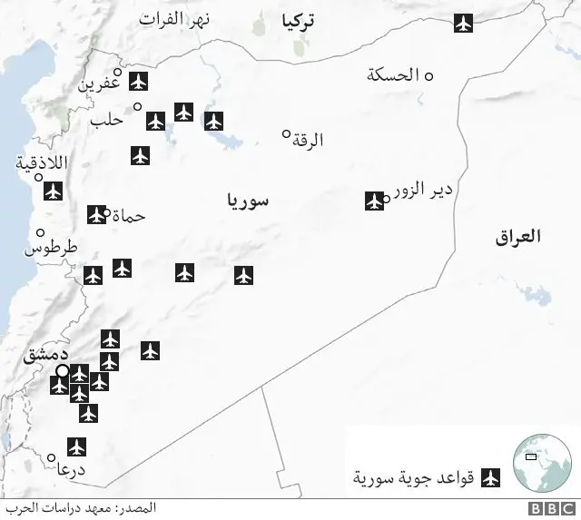 مناطق انتشار القواعد الجوية السورية