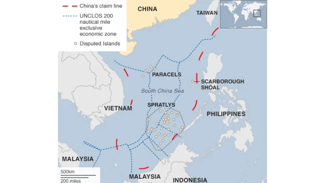Ramani ya visiwa vinavyogombaniwa katika bahari ya kusini mwa China