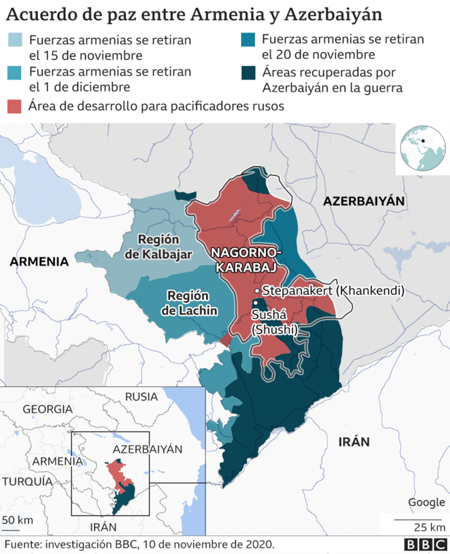 mapa del conflicto en Nagorno Karabaj