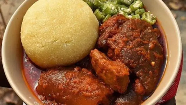 Eba and okra plus stew
