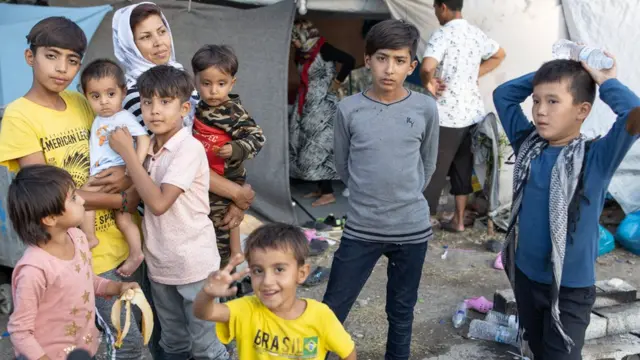 لاجئون في مخيم موريا بالقرب من ميتيليني، جزيرة ليسبوس، اليونان في 21 سبتمبر 2020