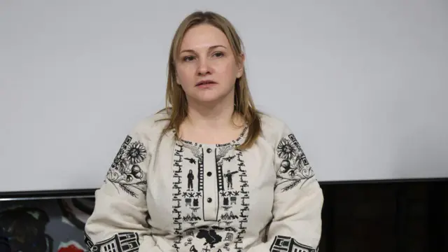 Ольга Решетилова під час конференції, присвяченої захисту прав родин зниклих безвісти, у Києві, 10 грудня 2024 року