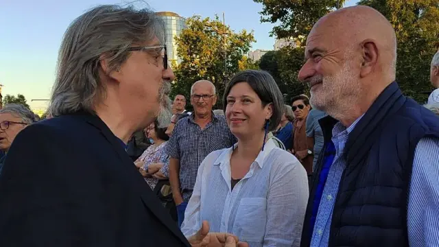 Glumac Milan Caci Mihajlović i poslanik Vladeta Janković na protestu "Srbija protiv nasilja"