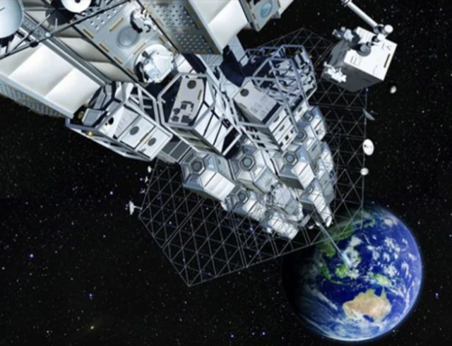 ภาพจำลองสถานีปลายทางของลิฟต์อวกาศ ตามการออกแบบของบริษัทญี่ปุ่นเมื่อไม่กี่ปีก่อน