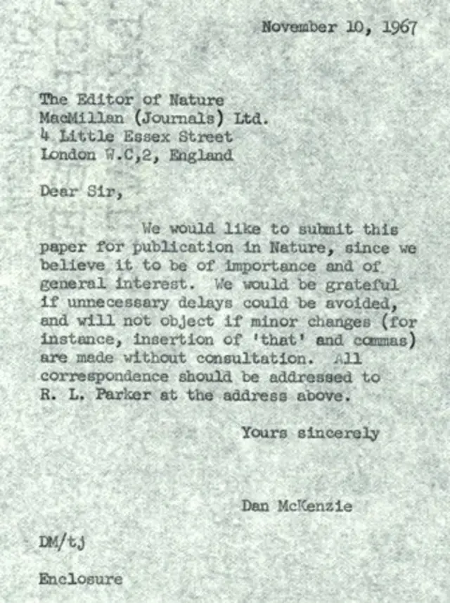 Carta a Nature (Foto: Sociedad de Geología, Archivo McKenzie)