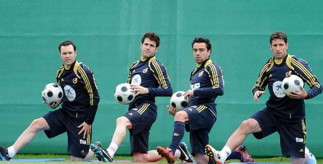 Andres Iniesta, Xavi, Cesc Fabregas and Joan Capdevila