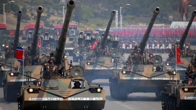 Tanks at a military parade in Pyongyang